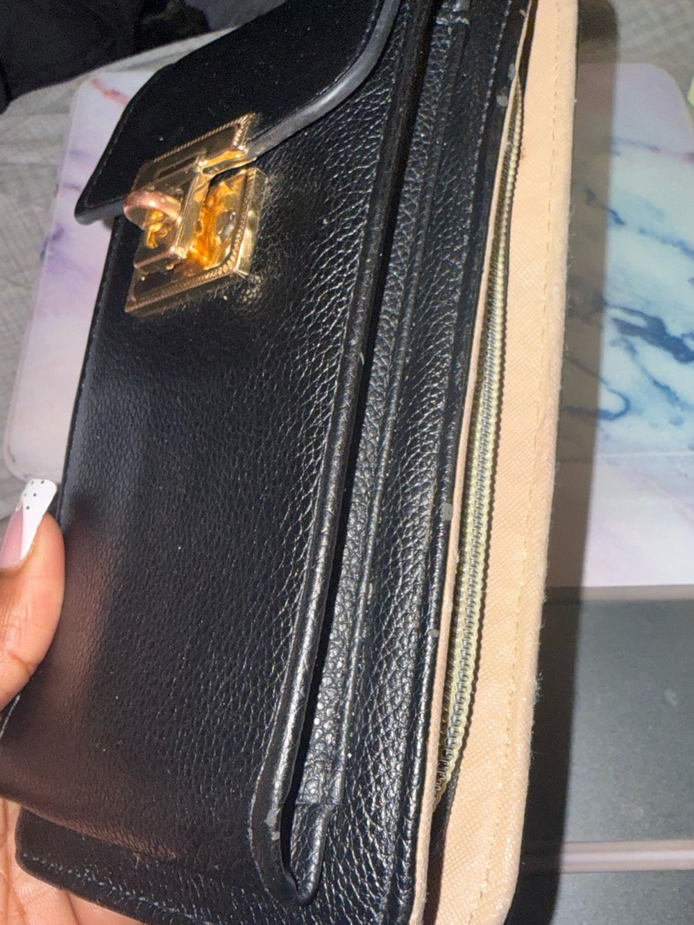 Black Leather women’s Clutch Wallet with Gold Hardware